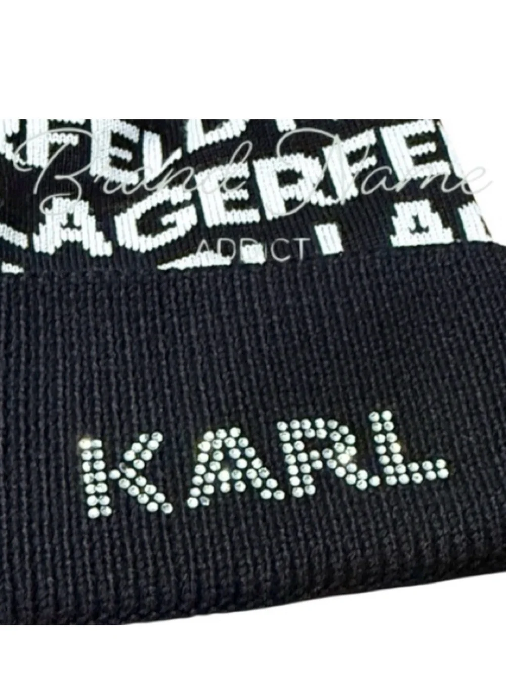 NEW Karl Lagerfeld Black Knit Beanie & Gloves with Crystal 'KARL' Accent SET 🖤